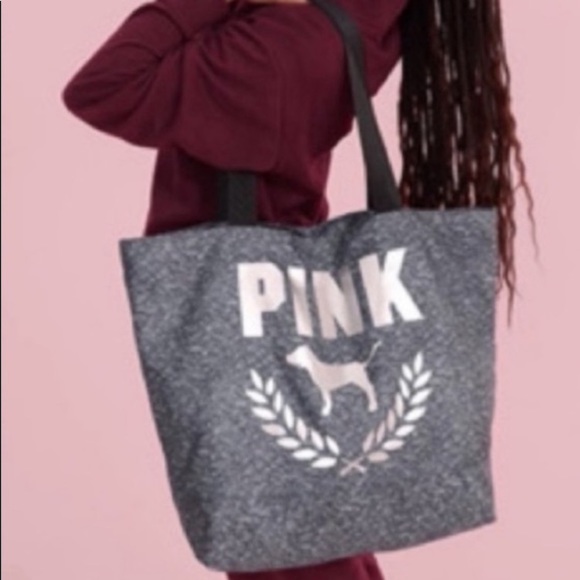 Gray and White Pink Victoria’s Secret Tote - Picture 2 of 4